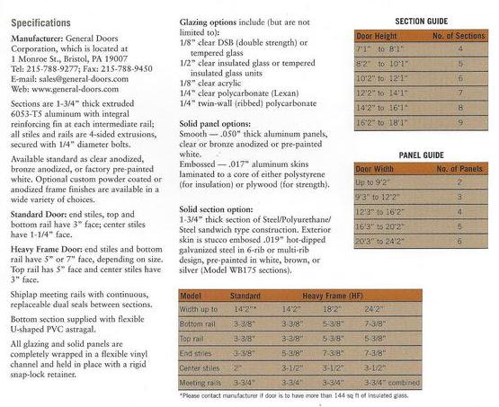 Commercial Garage Door Specifications