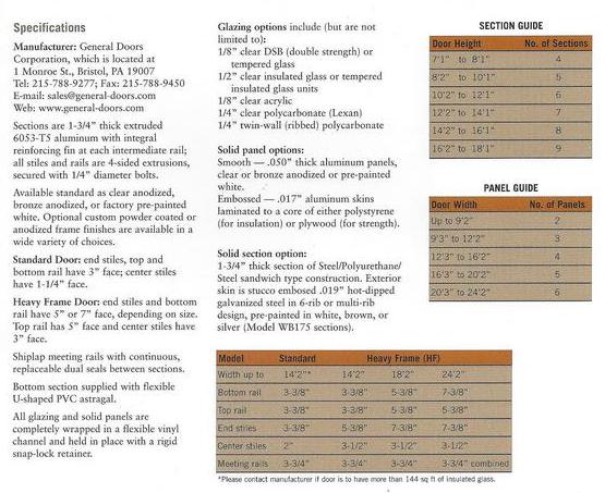 Commercial Garage Door Specifications